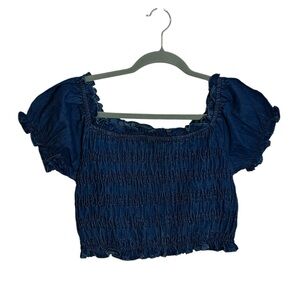 Nwt Sim & Sam Denim Smocked Cropped Top